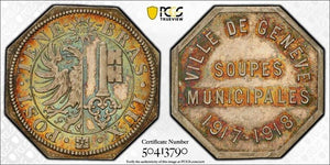 (1917-18) Switzerland Geneva Soupes Municipales Token PCGS MS64 Lot#G8842 Silver