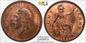 1936 Great Britain 1 Penny PCGS MS65RB Lot#G870 Gem BU! S-4055