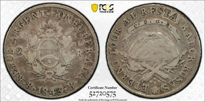 1843-RB Argentina La Rioja 2 Reales PCGS VF30 Lot#G928 Silver! Scarce! KM#15