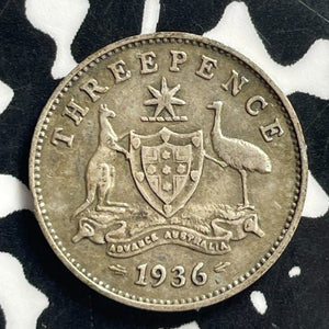 1936 Australia 3 Pence Threepence Lot#C0794 Silver!