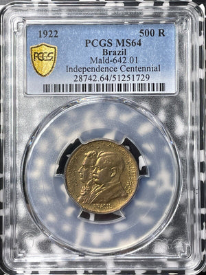 1922 Brazil 500 Reis PCGS MS64 Lot#G9245 Choice UNC! Mald-642.01