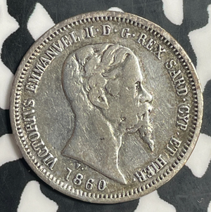 1860 F/M Italy Sardinia 50 Centesimi Lot#T3671 Silver! Scarce!