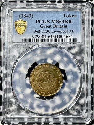 (1843) G.B. Liverpool Promoli & Hausburg Farthing Token PCGS MS64RB Lot#G9847
