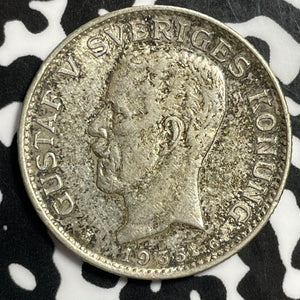 1935 Sweden 1 Krona Lot#E5713 Silver! Nice!