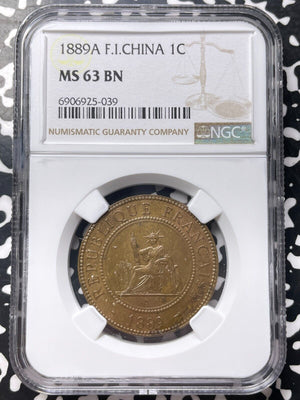 1889-A French Indo-China 1 Centime NGC MS63BN Lot#G8897 Choice UNC!