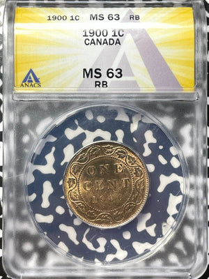 1900-H Canada Large Cent ANACS MS63RB Lot#G7088 Choice UNC!