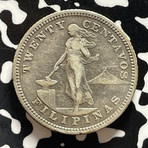 1903-S U.S. Philippines 20 Centavos Lot#T5256 Silver! Better Date