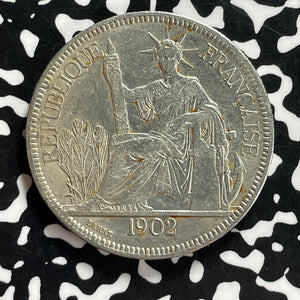1902-A French Indo-China 1 Piastre Lot#JM9873 Large Silver! Old Cleaning