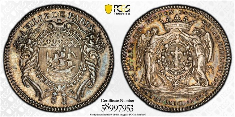 1767 France Armand-Jerome-Bignon Jeton PCGS AU58 Lot#G4080 Silver!