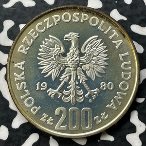 1980 Poland 200 Zlotych (10 Available) (1 Coin Only) Silver! Proof! Olympics