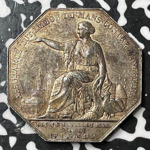 1856 France Fire Insurance Jeton Lot#JM6852 Silver! Argent Edge, 36mm