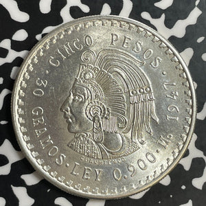 1947 Mexico 5 Pesos Lot#E9703 Large Silver Coin! High Grade! Beautiful!