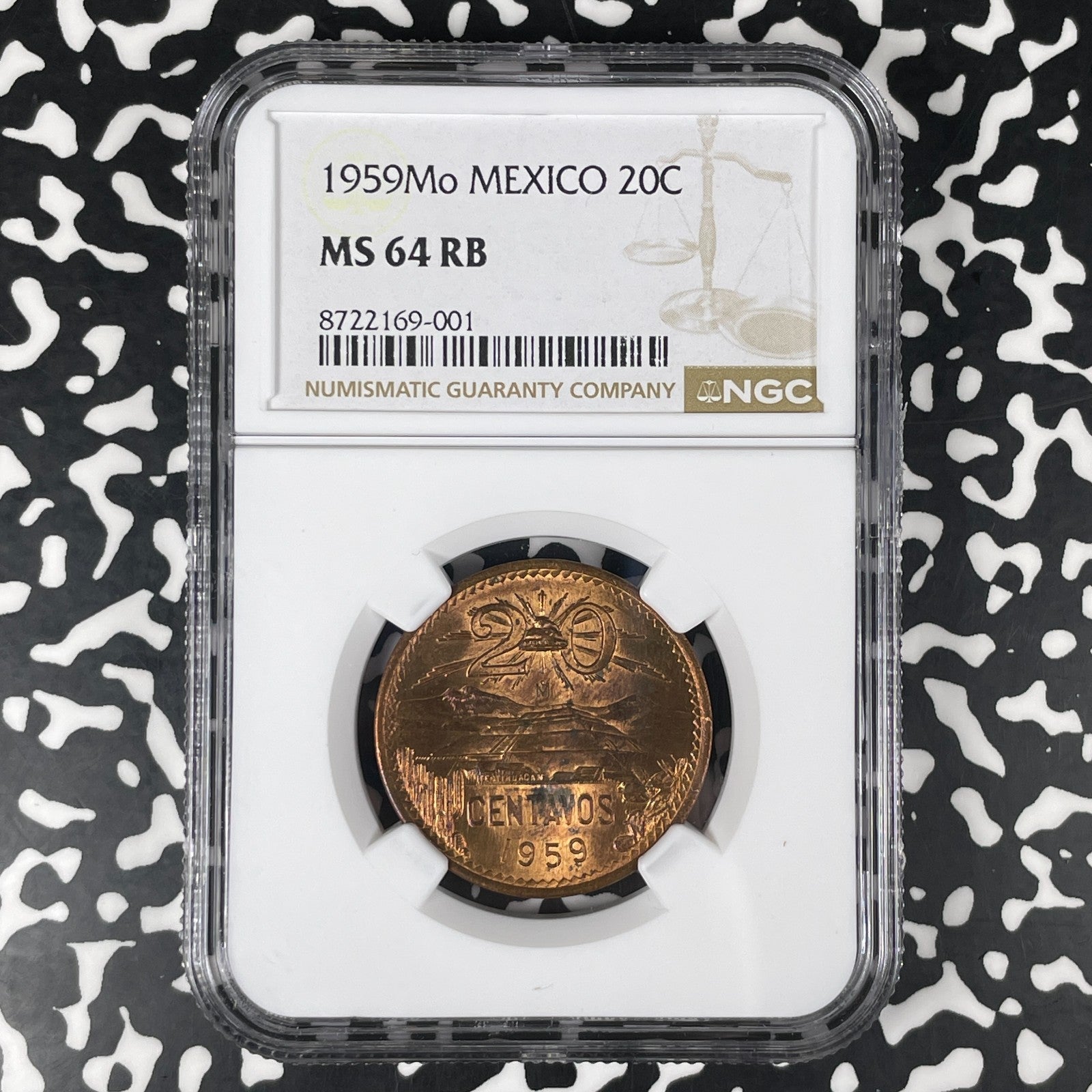 1959-Mo Mexico 20 Centavos NGC MS64RB Lot#G1801 Key Date! Choice UNC!