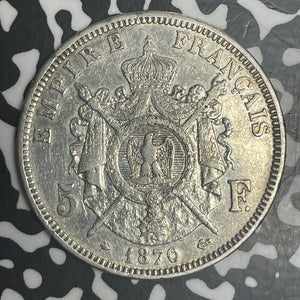 1870-A France 5 Francs Lot#T6140 Large Silver Coin!