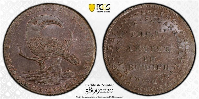 (c1790) G.B. Middlesex Halls 1/2 Penny Conder Token PCGS MS62BN Lot#G3988 Toucan