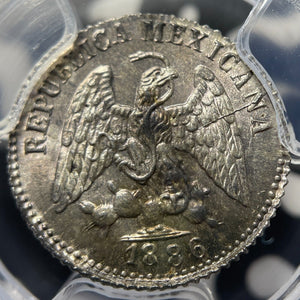 1886-Go R Mexico 5 Centavos PCGS MS65 Lot#G8227 Silver! Gem BU!