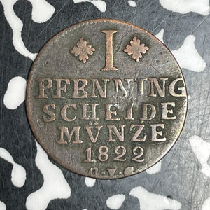 1822 Germany Brunswick-Wolfenbuttel 1 Pfennig Lot#T6055