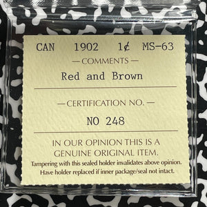 1902 Canada Large Cent ICCS MS63RB Lot#OV1597 Choice UNC!