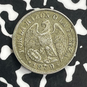 1879 Chile 1 Decimo Lot#C0172 Silver! Nice!