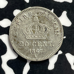1867-A France 20 Centimes Lot#T9525 Silver!