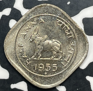 1955 India 1/2 Anna Half Anna Lot#C0285 Beautiful Detail, Spot