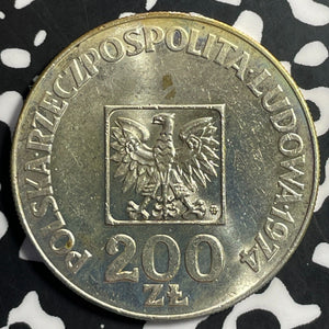 1974 Poland 200 Zloty Lot#E8052 Silver! Y#72