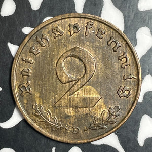 1937-D Germany 2 Pfennig Lot#T2597 High Grade! Beautiful!