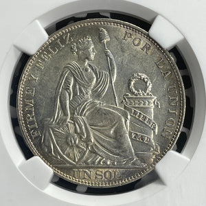 1914-FG Peru 1 Sol NGC MS62 Lot#G834 Large Silver! Nice UNC!