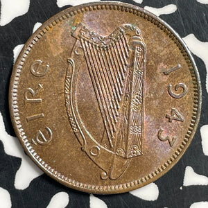 1943 Ireland 1/2 Penny Half Penny Lot#T0988 High Grade! Beautiful!