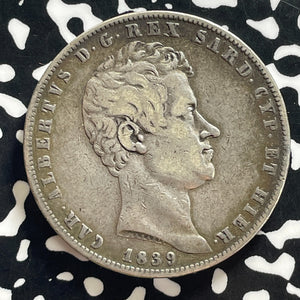 1839-Eagle Italy Sardinia 5 Lire Lot#JM0150 Large Silver!