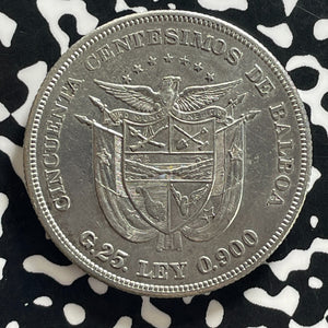 1904 Panama 50 Centesimos Lot#JM0138 Large Silver! Nice Detail, Old Cleaning