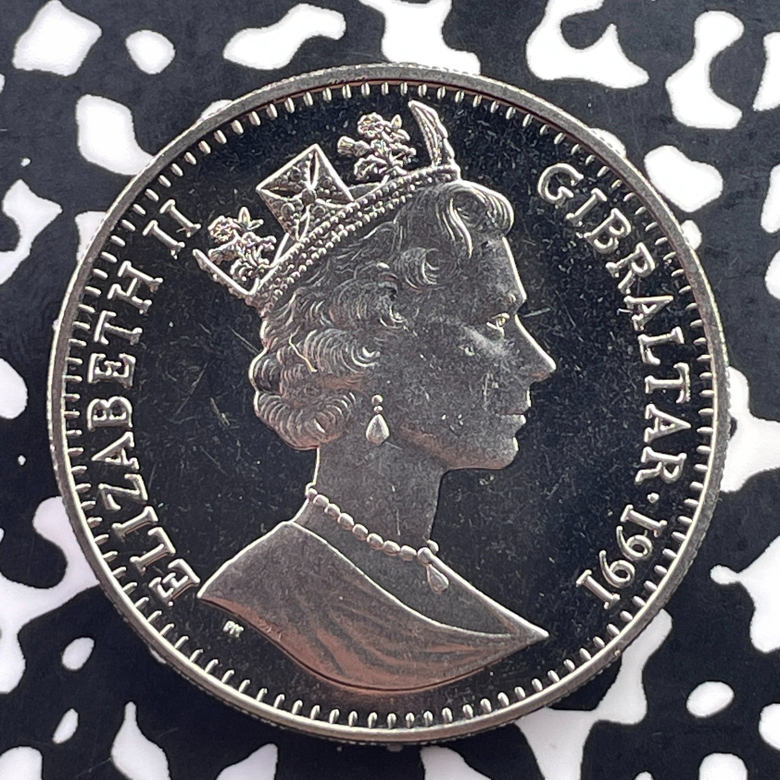 1991 Gibraltar 1 Crown Lot#C5517 High Grade! Beautiful! KM#70