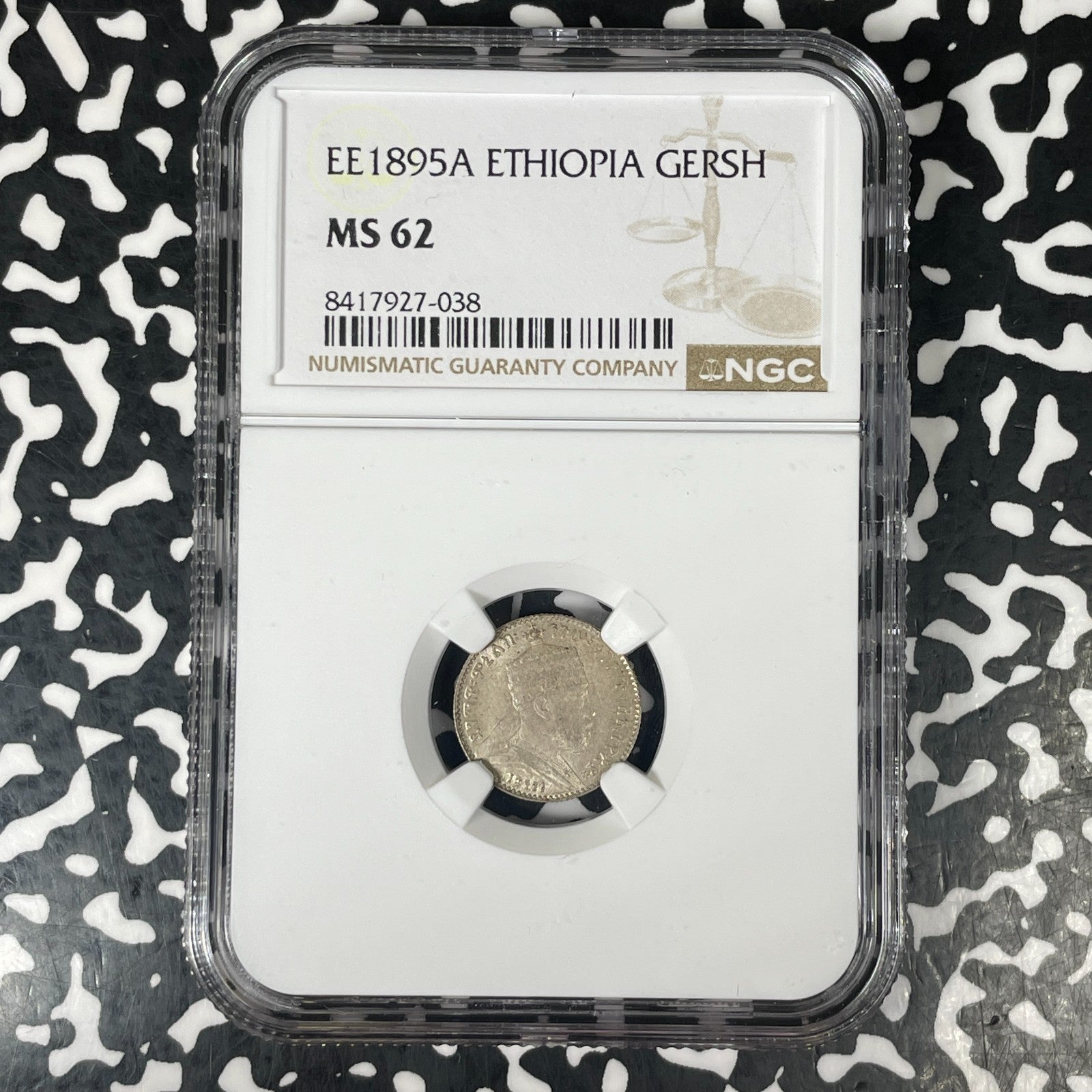 EE 1895-A (1902-03) Ethiopia 1 Gersh NGC MS62 Lot#G1550 Silver! Nice UNC!