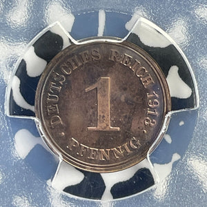 1913-E Germany 1 Pfennig PCGS PR65BN Lot#G1086 Proof! Gem BU! Scarce!