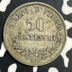 1863-M BN Italy 50 Centesimi Lot#T0610 Silver!