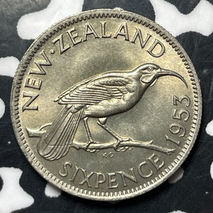 1953 New Zealand 6 Pence Sixpence (45 Available) (1 Coin Only) Better Date