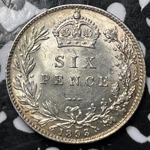 1893 G.B. 6 Pence Sixpence Lot#D7384 Silver! High Grade! Beautiful! KM#779