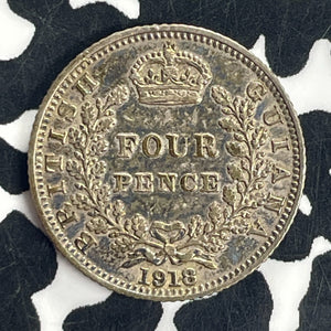 1918 British Guiana 4 Pence Fourpence Lot#T8510 Silver! Low Mintage