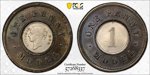 (1844) G.B. Victoria Model 1 Penny Token PCGS Scratch-UNC Detail Lot#G759 X#9b
