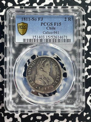 1811-So FJ Chile 2 Reales PCGS F12 Lot#G710 Silver! Very Scarce! Calico-941
