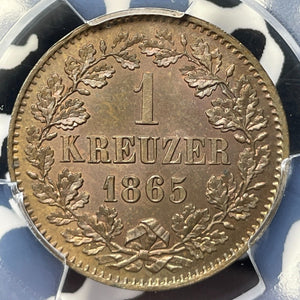 1865 Germany Baden 1 Kreuzer PCGS MS65BN Lot#G9353 Top Graded! Gem BU!