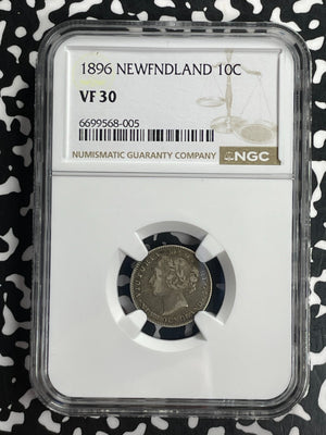 1896 Newfoundland 10 Cents NGC VF30 Lot#G852 Silver!