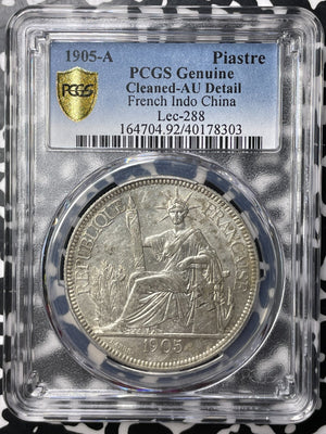 1905-A French Indo-China 1 Piastre PCGS Cleaned-AU Detail Lot#MK99 Silver!