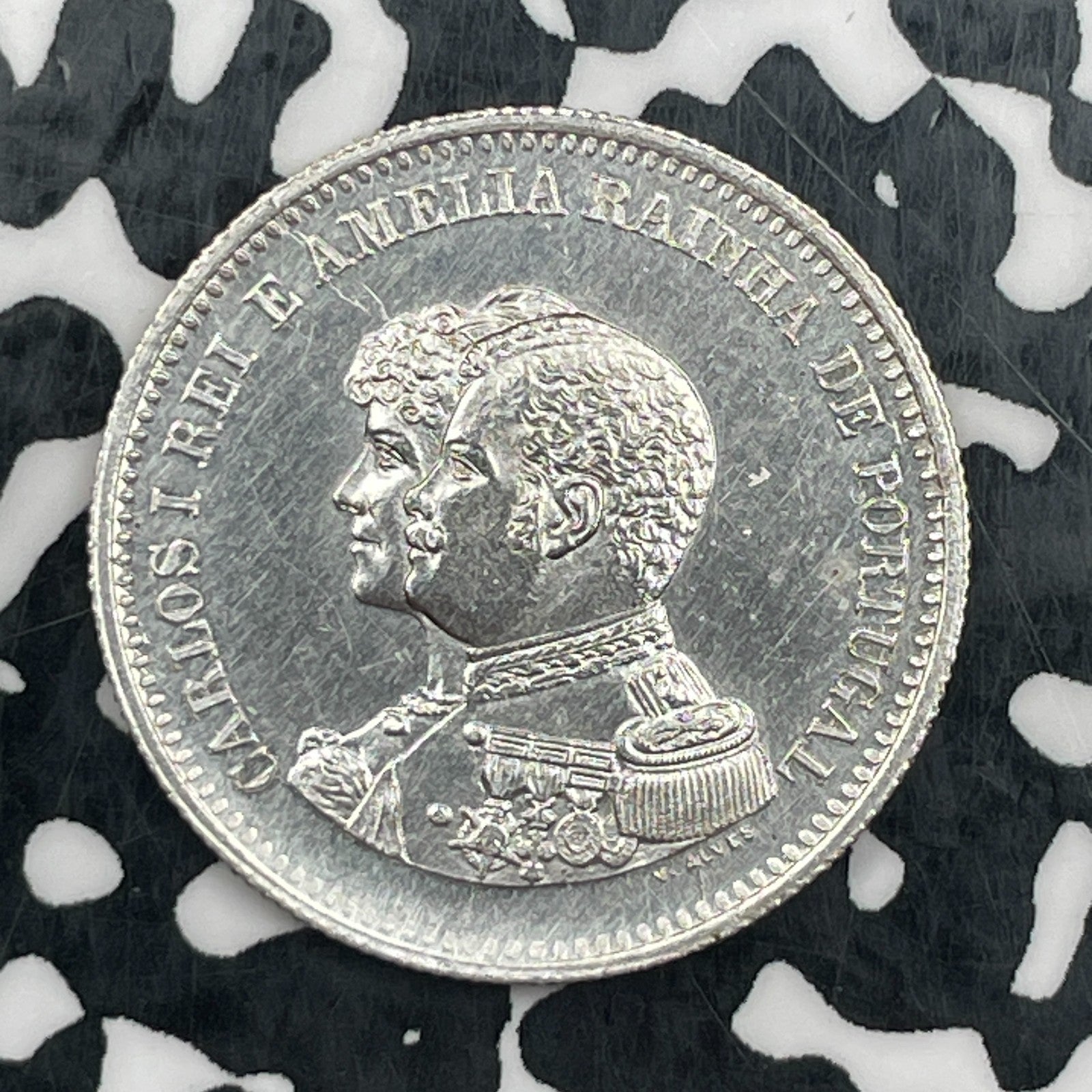1898 Portugal 200 Reis Lot#N3506 Silver! Beautiful Detail, Cleaned
