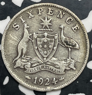 1924 Australia 6 Pence Sixpence Lot#T9997 Silver! Rim Ding
