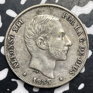 1885 Spanish Philippines 20 Centimos Lot#MK251 Silver!