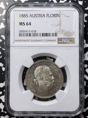 1885-A Austria 1 Florin NGC MS64 Lot#G8798 Silver! Choice UNC!