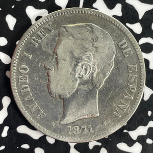 1871 Spain 5 Pesetas Lot#C1042 Large Silver!
