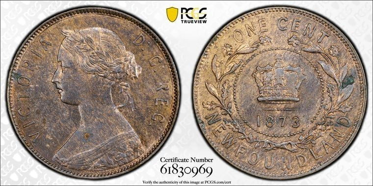 1873 Newfoundland Large Cent PCGS MS63RB Lot#G3548 Choice UNC!