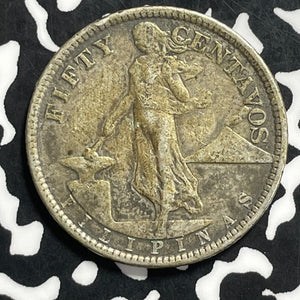 1921 U.S. Philippines 50 Centavos Lot#C0708 Silver!